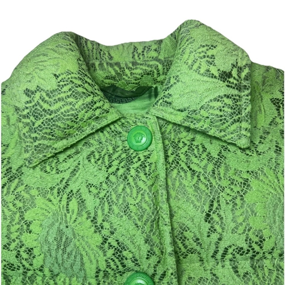 Gorgeous Vtg 1996 Gianni Versace Lime Green Lace Goose Down Puffer Jacket S/M - Picture 4 of 16